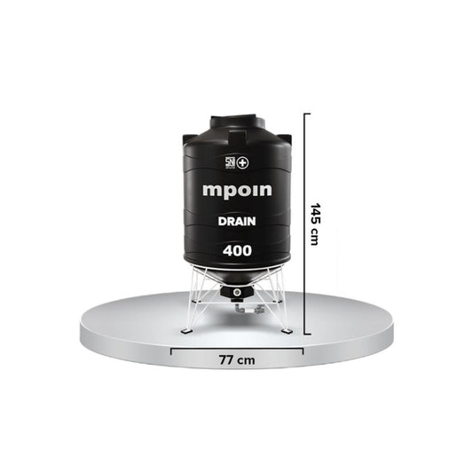 340 L / MPOIN + DRAIN D400 WWater Torrent Tangki Tandon Air PVC Hitam Set
