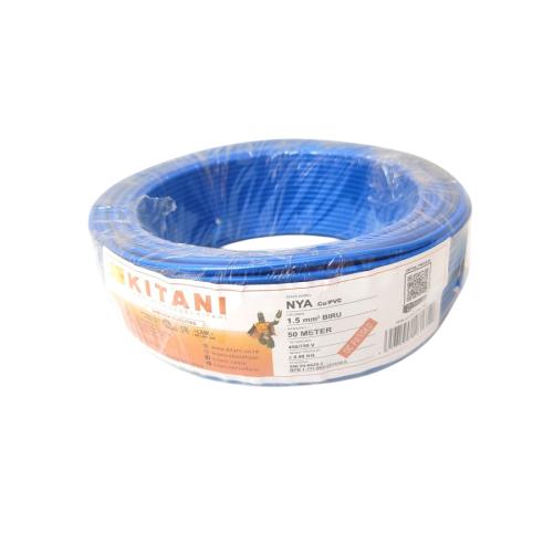 1 INTI x 1.5 MM x 50 M / KITANI NYA Tunggal Kabel Tembaga SNI Biru Roll