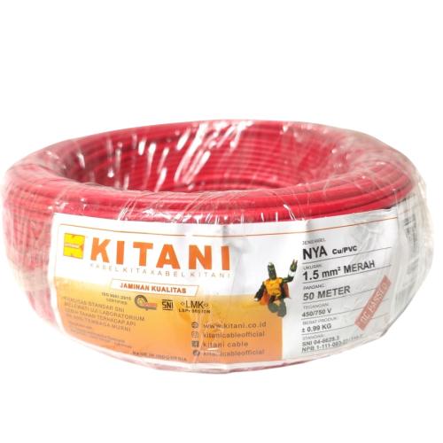 1 INTI x 1.5 MM x 50 M / KITANI NYA Tunggal Kabel Tembaga SNI Merah Roll