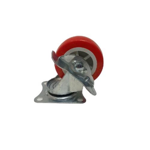 2 1/2 IN / TM Roda Hidup Trolly Rem Plat Nylon Merah Rem