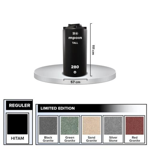 280 L / M POIN + TALL TW 280 Water Torrent Tangki Tandon Air PVC Hitam Set