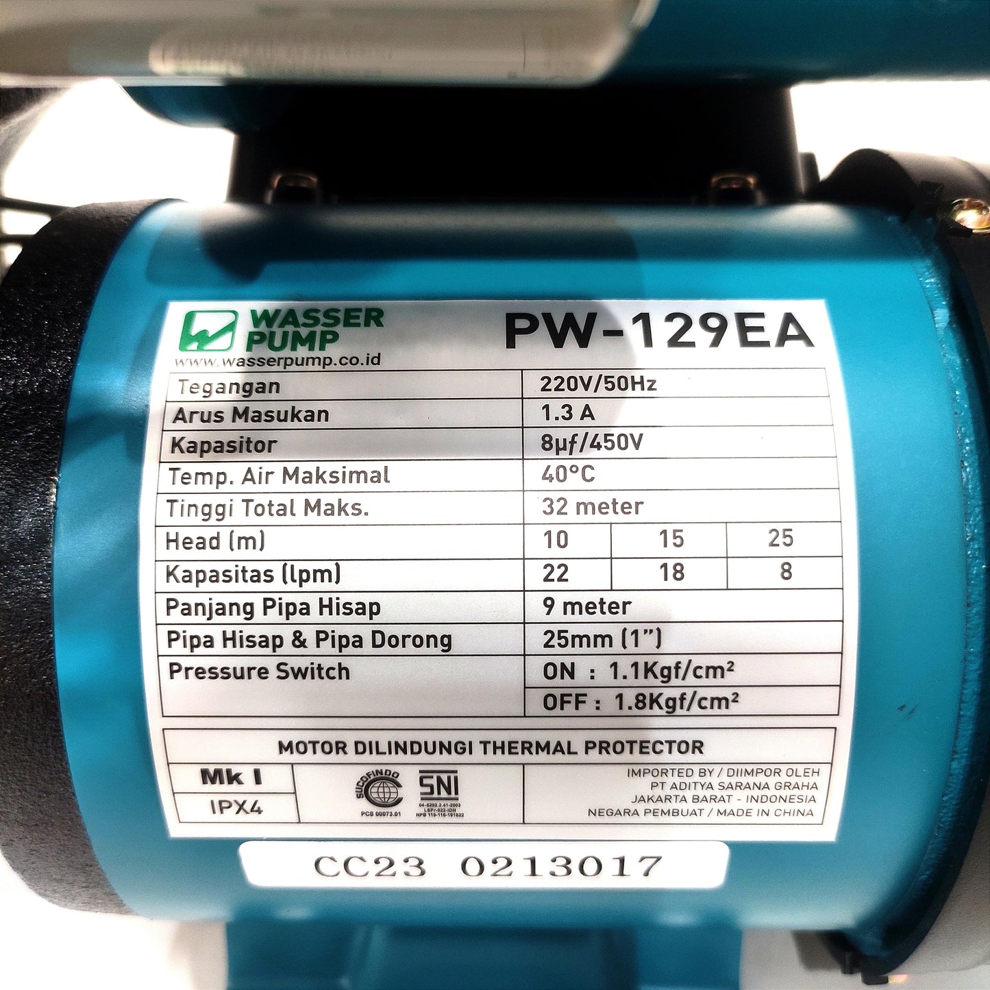 WASSER PW 129EA Pompa Air Sumur Dangkal Semi Jet Pump Otomatis Set