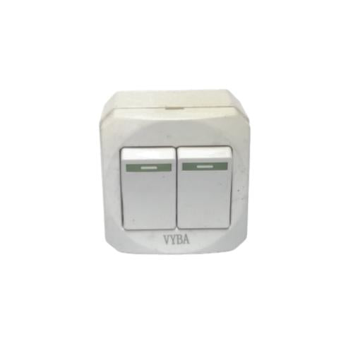 VYBA Saklar Ganda Double Seri 2 Gang Tempel OB Outbow Putih