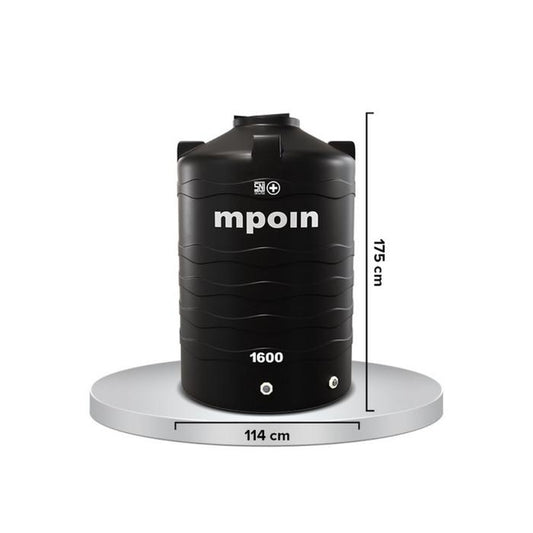 1500 L / MPOIN + WAVE P1600 Water Torrent Tangki Tandon Air PVC Black + Acc Set