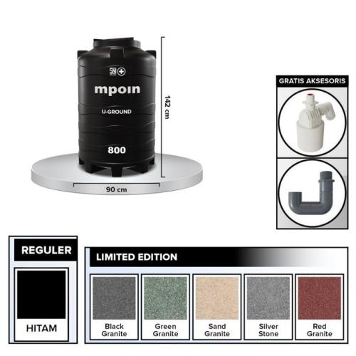 670 L / MPOIN + U - GROUND UG 800 Water Torrent Tangki Tandon Air PVC Red Granite + Acc Set