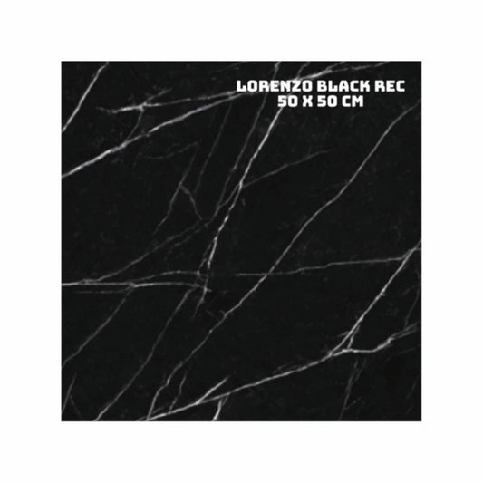 50 CM x 50 CM / PLATINUM LORENZO Keramik Lantai Rumah Glossy Black Dus