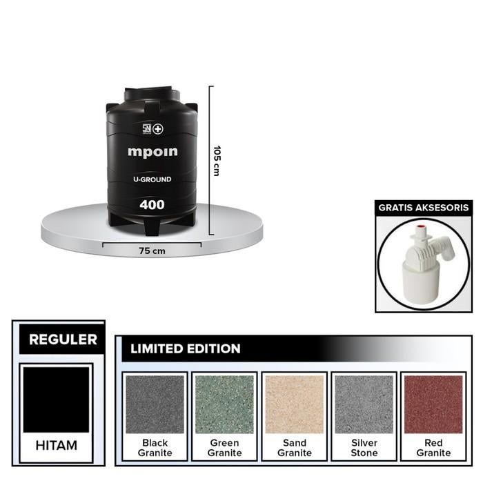 340 L / MPOIN + UGROUND UG400 Water Torrent Tangki Tandon Air PVC Sand Set