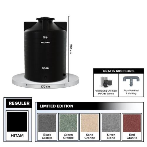5200 L / M POIN + WAVE P 5500 Water Torrent Tangki Tandon Air PVC Black Granite + Acc Set