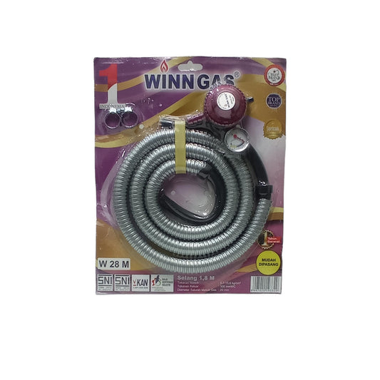 180 CM / WINN W28M Selang + Regulator Gas Tekanan Rendah + Meteran Set