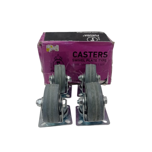 2 IN / FUKUDA Roda Hidup Trolly Gepeng Plat 50 MM Karet Abu abu 4 Pcs Dus