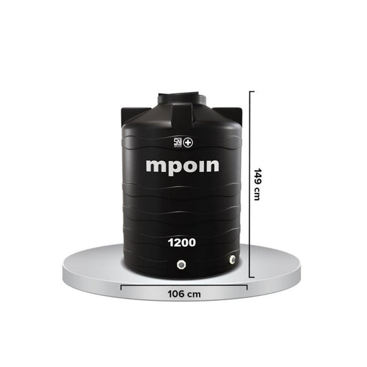 1150 L / MPOIN + WAVE W1200 Water Torrent Tangki Tandon Air PVC Black + Acc Set