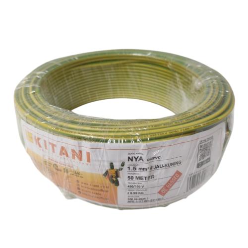 1 INTI x 1.5 MM x 50 M / KITANI NYA Tunggal Kabel Tembaga SNI Kuning Roll