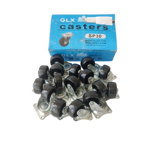 1 IN / GLX SP30 Roda Hidup Trolly Bentuk Plat 25 MM Nylon Hitam 16 Pcs Dus
