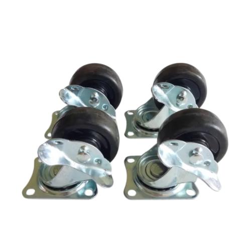 2 IN / TM Roda Hidup Trolly Rem Gepeng Plat Karet Hitam Rem