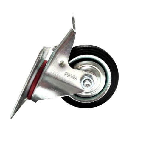 3 IN / FUKUDA Roda Rem Hidup Trolly Gepeng Plat 76 MM Karet Hitam