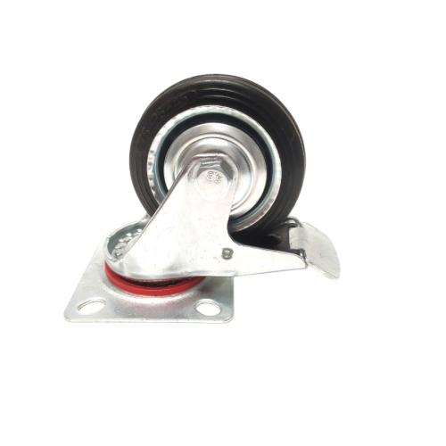 3 IN / FUKUDA Roda Rem Hidup Trolly Gepeng Plat 76 MM Karet Hitam