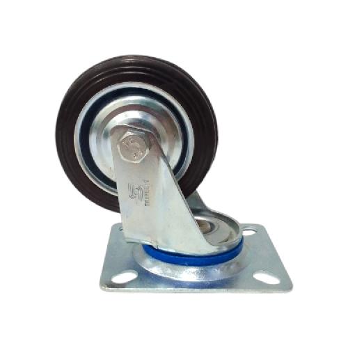 3 IN / TRIPLE-S Roda Hidup Trolly Bentuk Plat 76 MM Karet Hitam