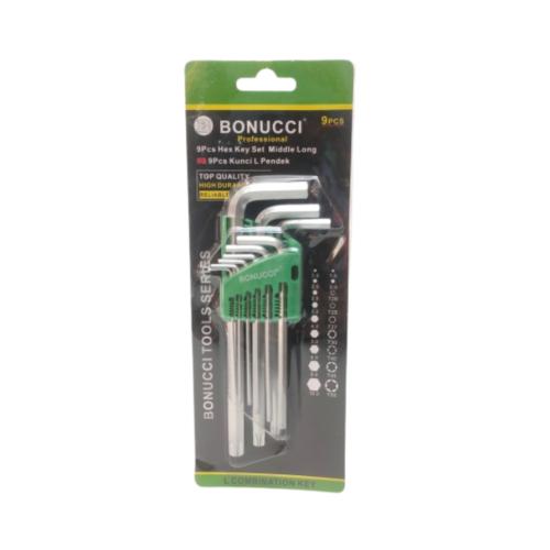 1.5 MM - 10MM / BONUCCI Kunci L Hexagon Rata Pendek Wrench Screw 9 Pcs Set