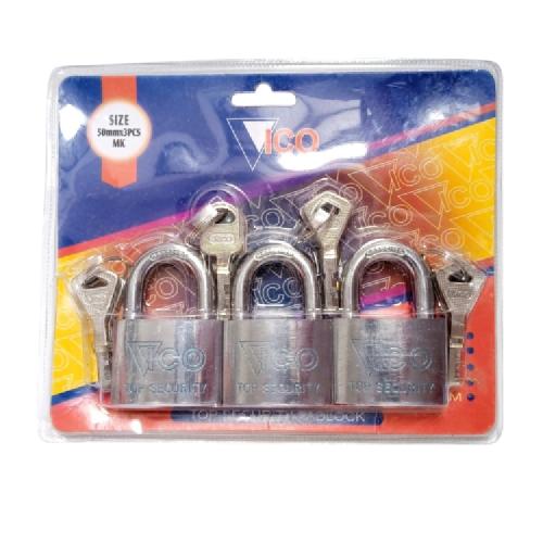 50 MM / VICO Gembok Master Jenis Leher Anti Maling 3 Pcs Set