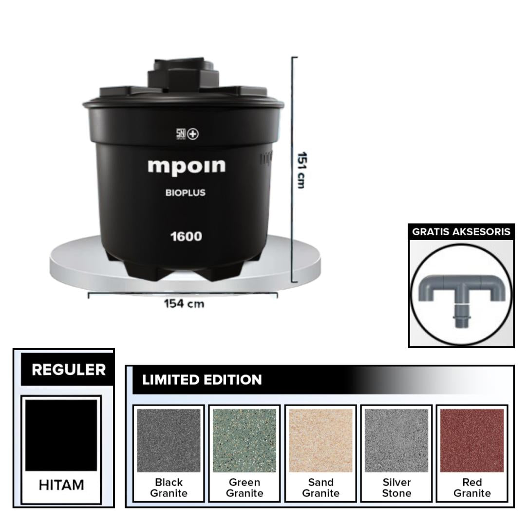 1600 L / M POIN + BIO PLUS B 1600 Septic Tank Sepiteng Tangki PVC Hitam Set