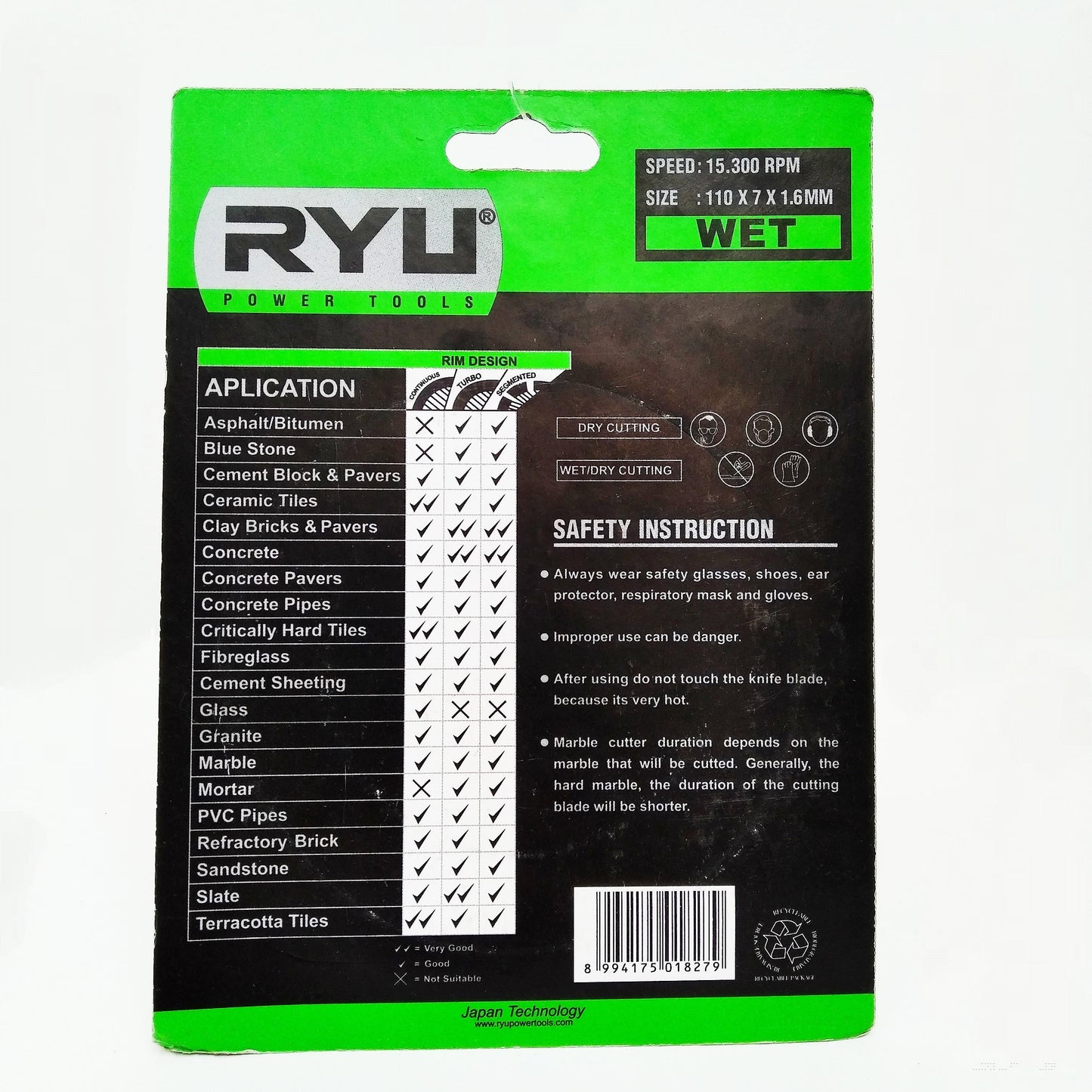 4 IN / RYU Wet Mata Gerinda Potong Keramik Diamond Cutting Wheel