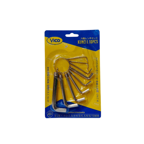 1.5 MM - 10 MM / VICO 01 Kunci L Hexagon Rata Pendek Wrench Screw 9 Pcs Set