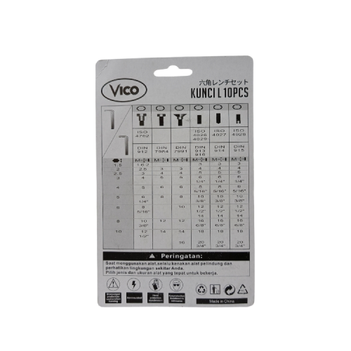 1.5 MM - 10 MM / VICO 01 Kunci L Hexagon Rata Pendek Wrench Screw 9 Pcs Set