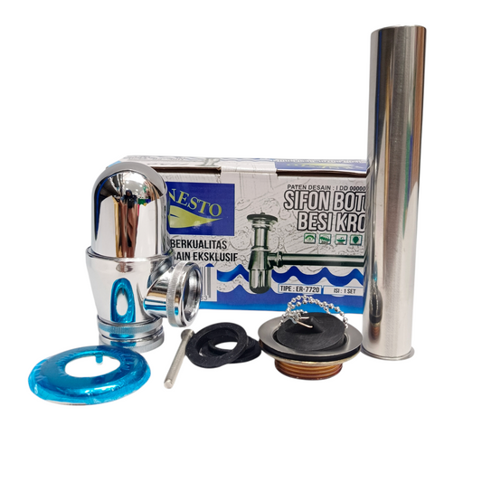 1 1/4 IN / ERNESTO Sifon Botol Saringan Pipa Wastafel Stainless Set