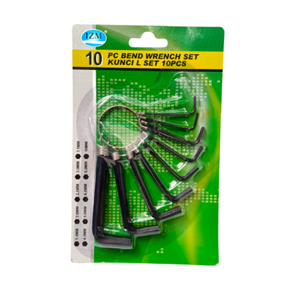 1.5 MM - 10 MM / IZM 02 Kunci L Hexagon Rata Pendek Wrench Screw 10 Pcs Set