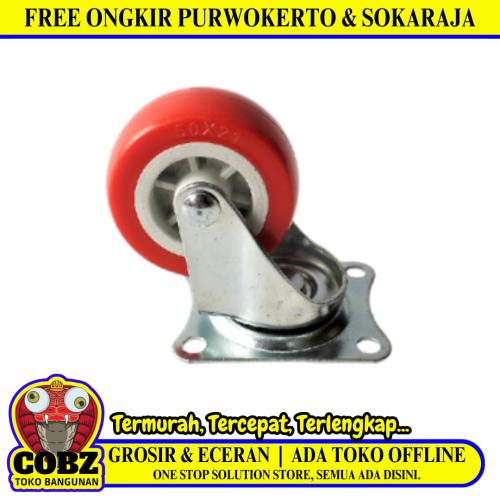 2 IN / TM Roda Hidup Trolly Non Rem Plat Nylon Merah