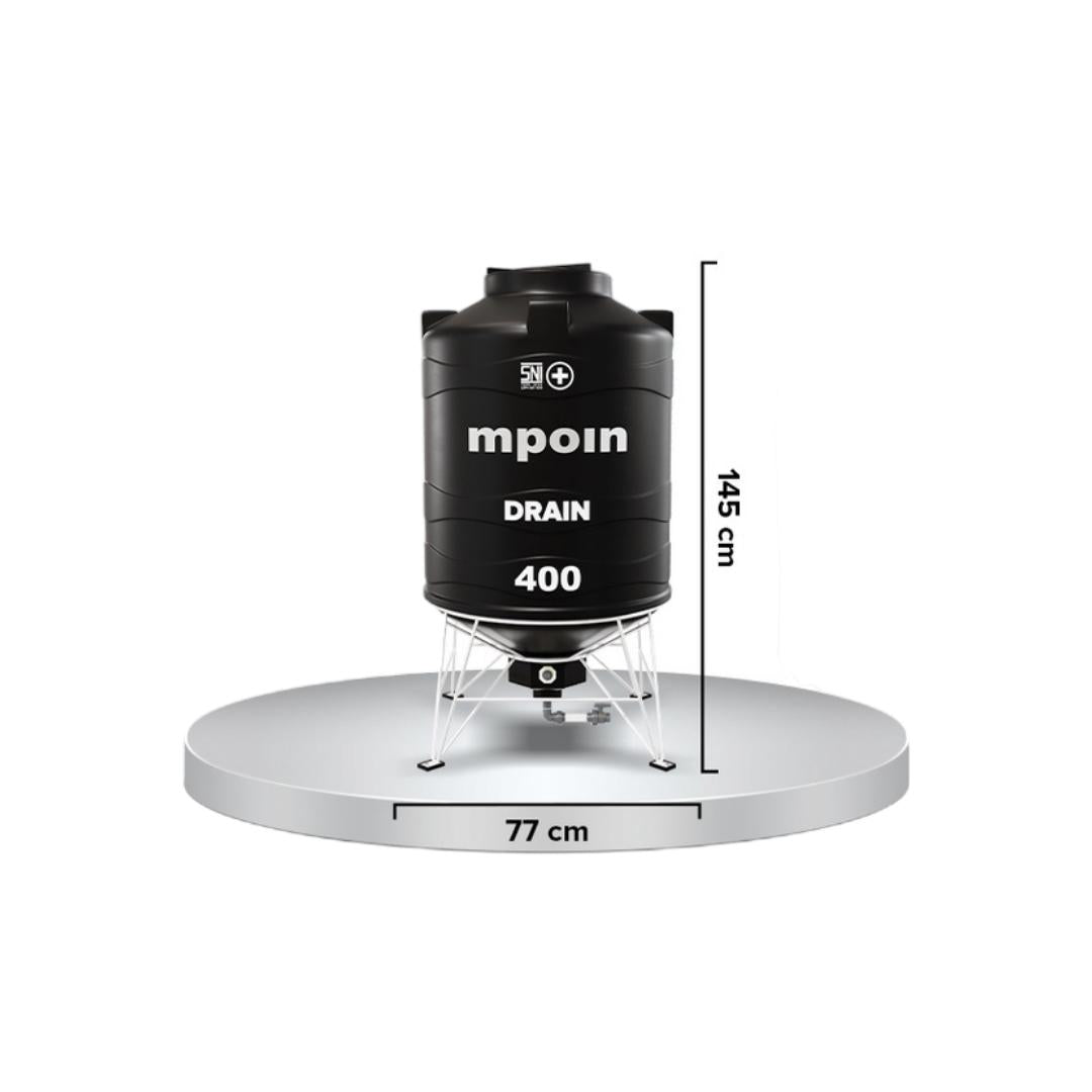 340 L / MPOIN + DRAIN D400 WWater Torrent Tangki Tandon Air PVC Hitam Set
