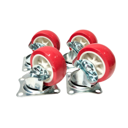 2 IN / STALLION Roda Rem Hidup Trolly Bentuk Drat 50 MM Karet Merah 4 Pcs Dus