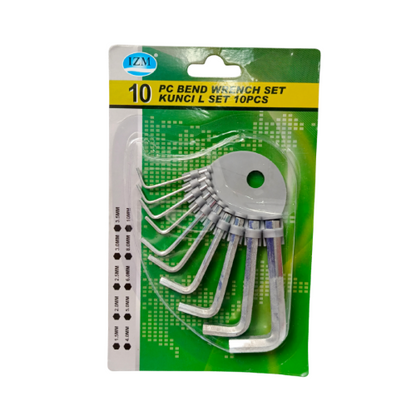 1.5 MM - 10 MM / IZM 01 Kunci L Hexagon Rata Pendek Wrench Screw 10 Pcs Set