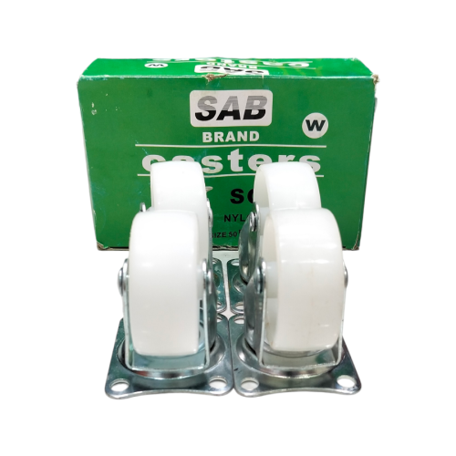2 IN / SAB SG-50 Roda Hidup Trolly Bentuk Plat 50 MM Nylon Putih 4 Pcs Dus