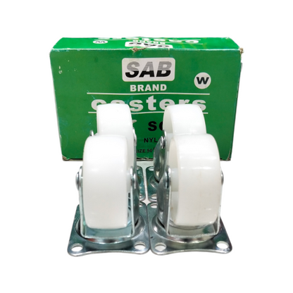 2 IN / SAB SG-50 Roda Hidup Trolly Bentuk Plat 50 MM Nylon Putih 4 Pcs Dus