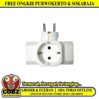 3 LUBANG / T ARDE BROCO Steker Stop Kontak Colokan Serbaguna 3 in 1