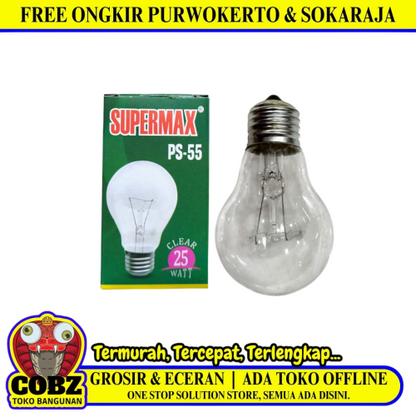 25 WATT / SUPERMAX PS-55 Lampu Bohlam Pijar Penghangat Ternak Ayam Kuning