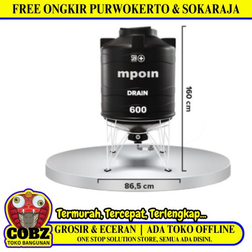 510 L / MPOIN + DRAIN D600 Water Torrent Tangki Tandon Air PVC Hitam + Acc Set
