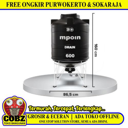 510 L / MPOIN + DRAIN D600 Water Torrent Tangki Tandon Air PVC Hitam + Acc Set