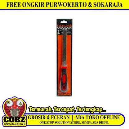 6 IN / ORANGE Kikir Besi Asah Needle Files Pipih Gagang Karet
