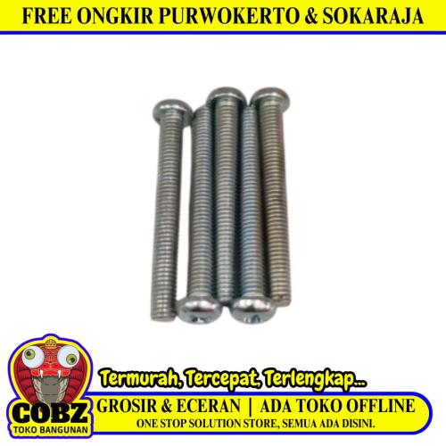 M 6 x 50 MM / TM Baut JP Kepala Pentol Bulat Plus Putih Biji