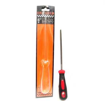 6 IN / ORANGE Kikir Besi Asah Needle Files Bulat Gagang Karet