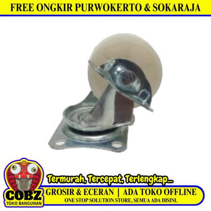 1 1/2 IN / TM Roda Hidup Trolly Rem Plat Nylon Putih Rem