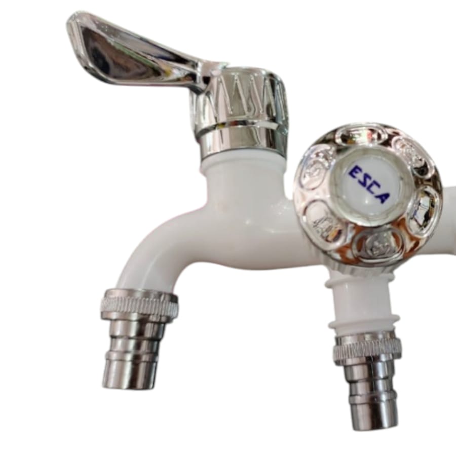 1/2 IN / ESCA Kran Air Cabang Double Shower Mesin Cuci PVC