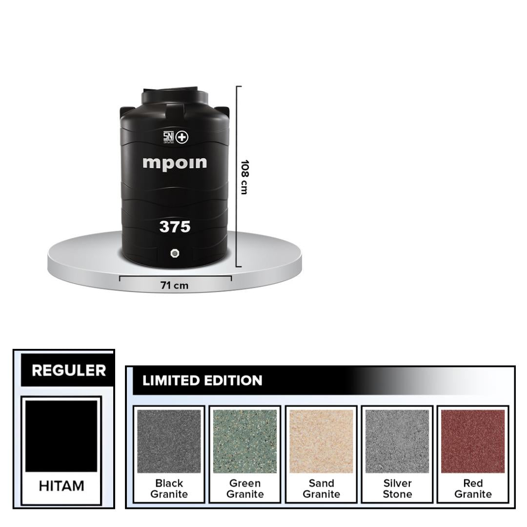 380 L / MPOIN +  WAVE W375 Water Torrent Tangki Tandon Air PVC Hitam Set