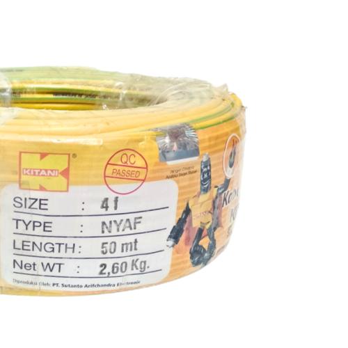 1 INTI x 4 MM x 50 M / KITANI NYA F Serabut Kabel Tembaga SNI Kuning Roll