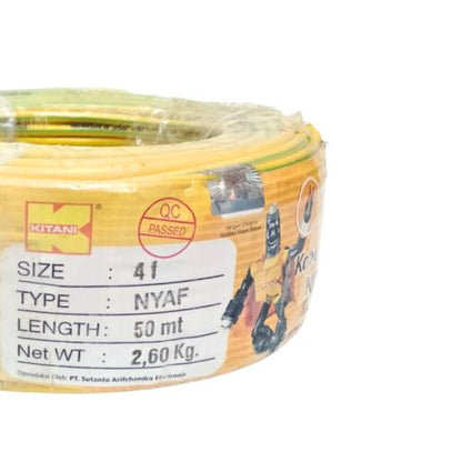 1 INTI x 4 MM x 50 M / KITANI NYA F Serabut Kabel Tembaga SNI Kuning Roll