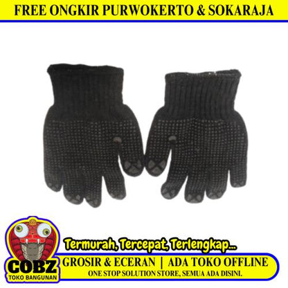 MATAHARI Sarung Tangan Benang Rajut Hitam Kain Tukang Kerja Proyek Sepasang