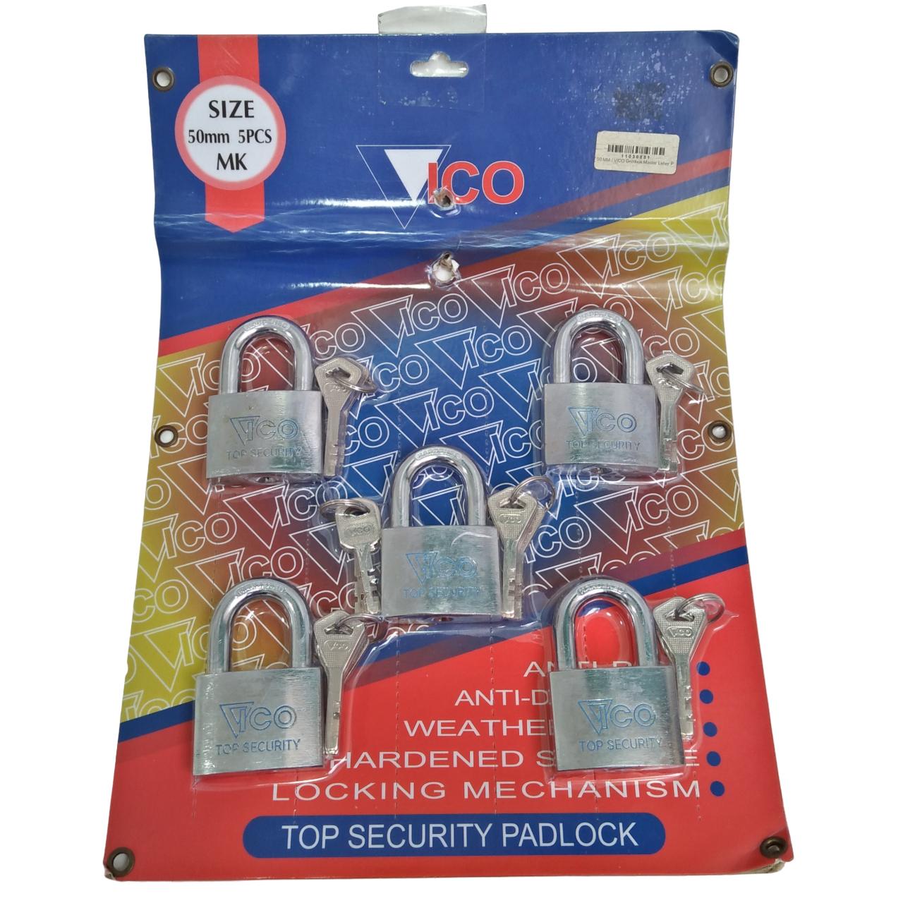 50 MM / VICO Gembok Master Leher Pendek Anti Maling 5 Pcs Set