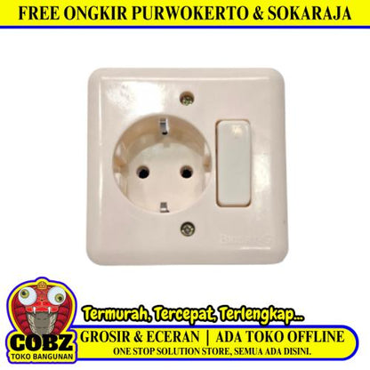 1 LUBANG / BRIGHT-G Stop Kontak + Saklar Single Tanam IB Inbow Putih